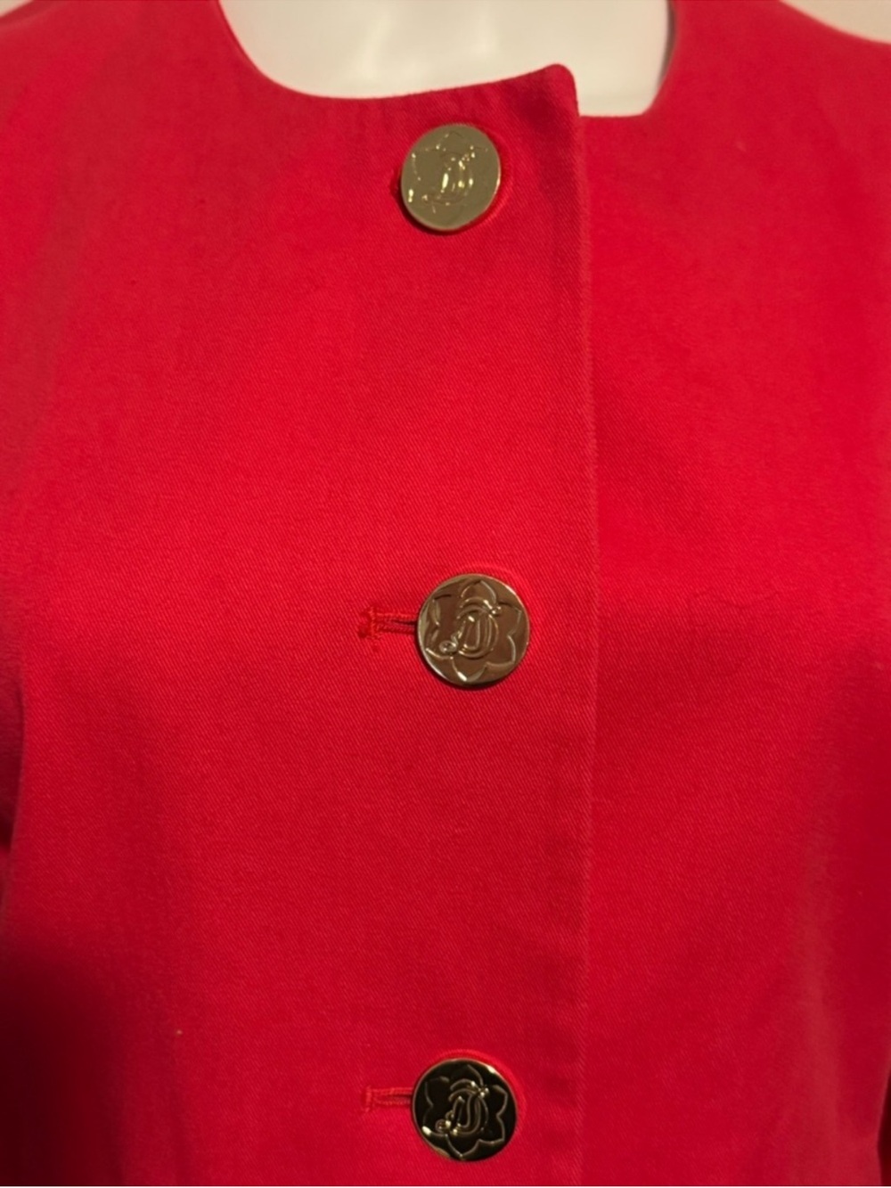 Draper James Bright Red Scallop Trench Coat in Lollipop Red Size 4 - Picture 4 of 8